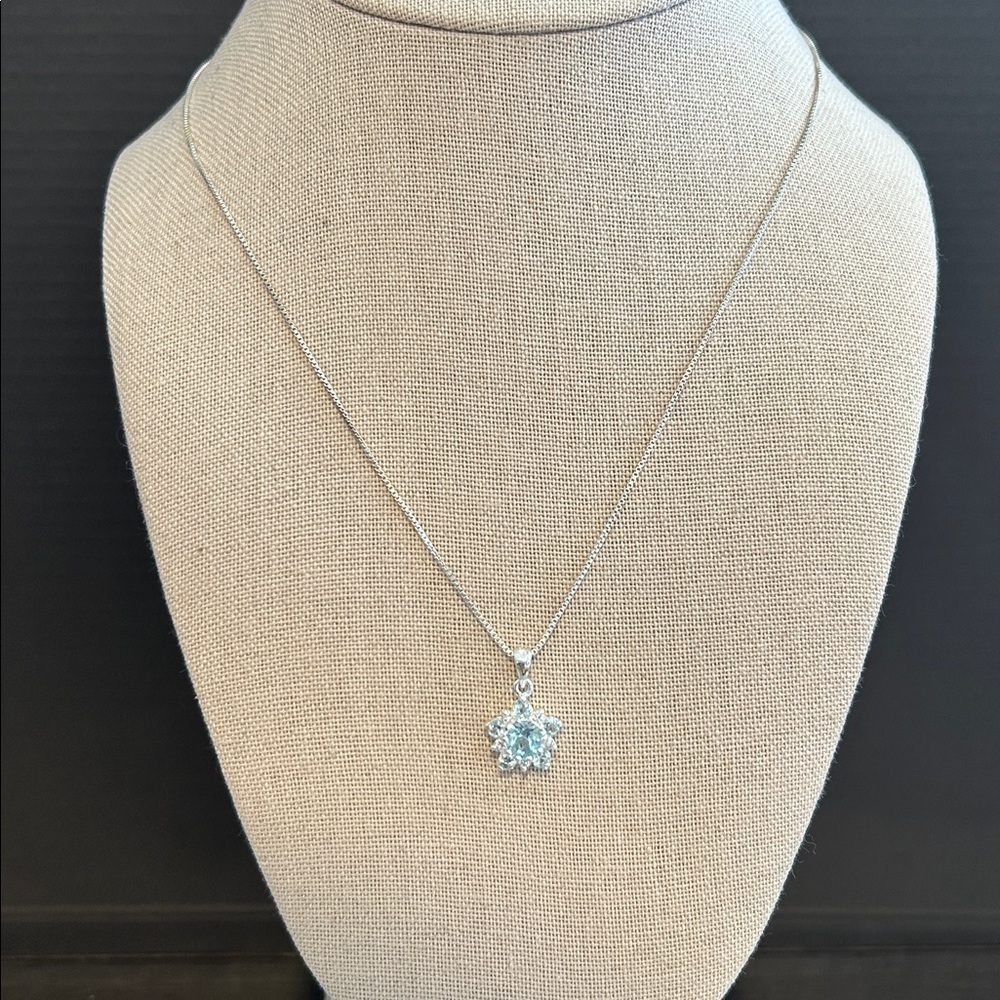 Sterling Silver Blue Topaz Pendant Necklace
